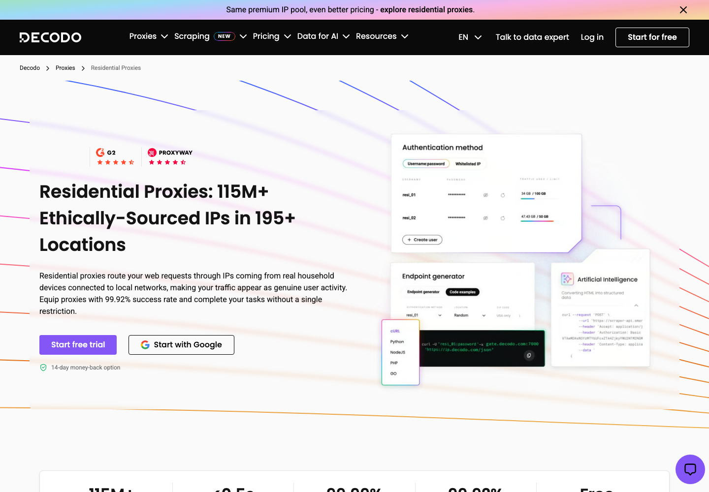 Decodo residential proxy product page