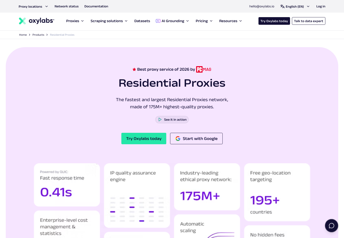 Oxylabs residential proxy product page