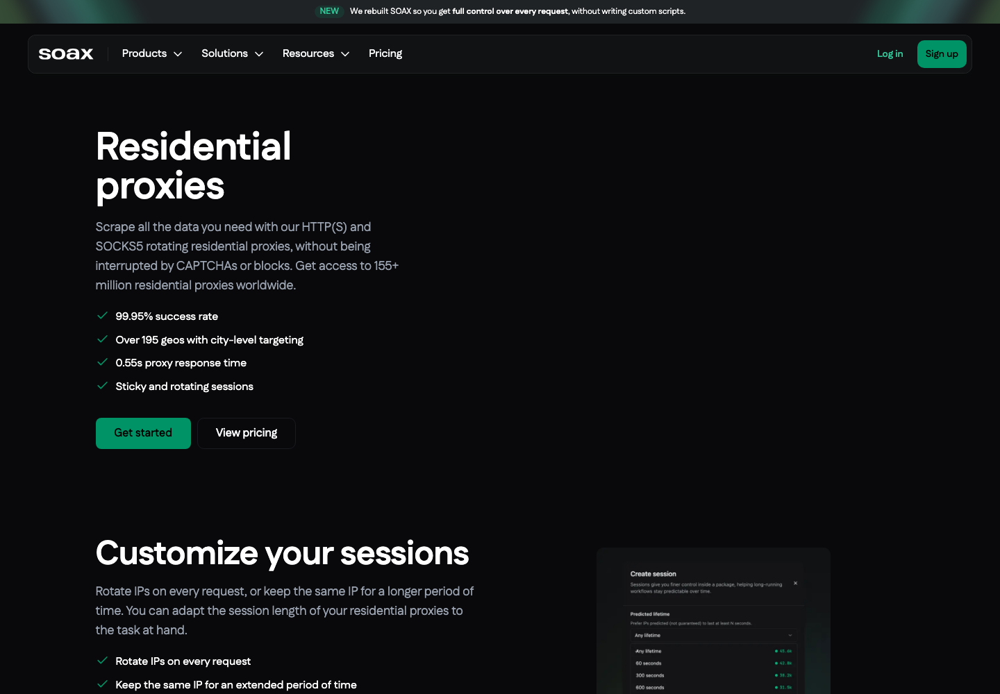 SOAX residential proxy product page