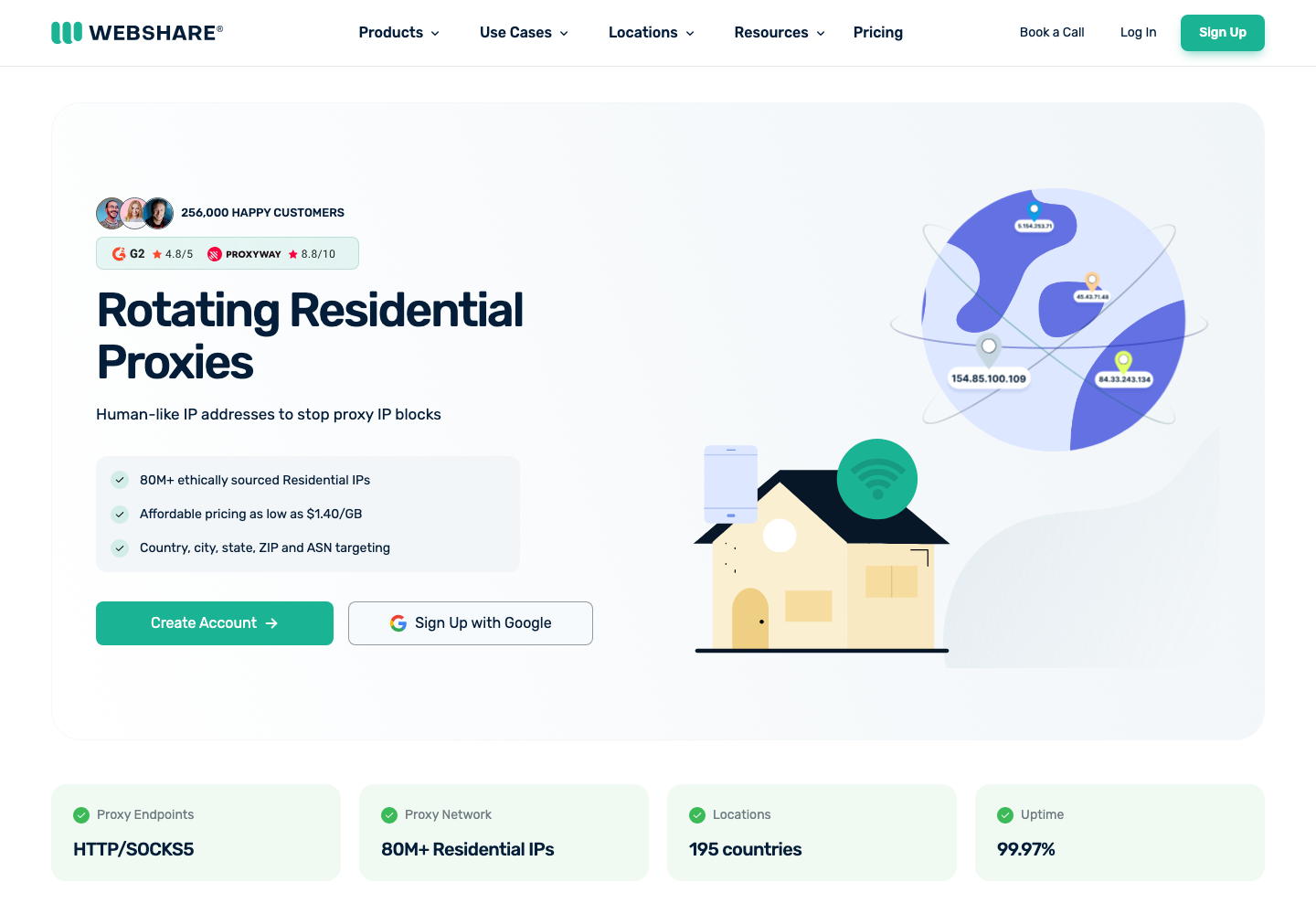 Webshare rotating residential proxy page